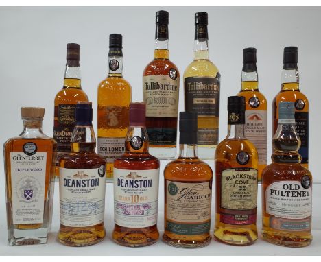 12 BOTTLES SINGLE MALT WHISKYThe Glenturret Triple Wood; Deanston 12Yo and Bordeaux Red Wine Cask Finish; Glen Garioch 12 YO;