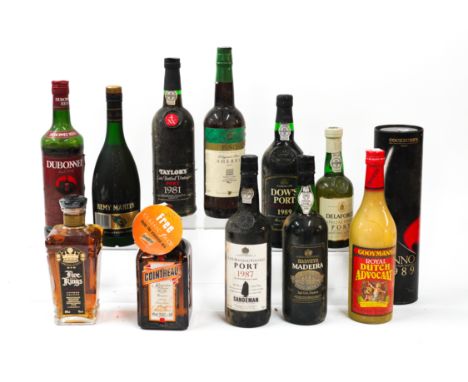 TWELVE BOTTLES INCLUDING TAYLOR'S VINTAGE PORT 1981 (12)Also including Five Kings Brandy, Remy Martin Champagne Cognac, Coint