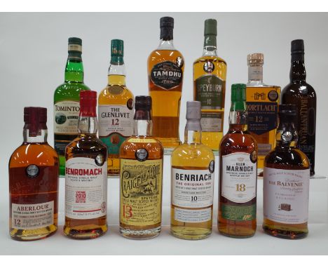 12 BOTTLES SINGLE MALT WHISKYAberlour Speyside Double Cask 12YO; Benromach Vintage 2010; Edward + Mackie Craigellachie 13YO; 