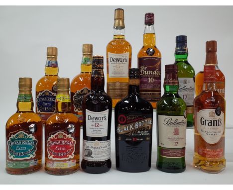 12 BOTTLES BLENDED WHISKEYChivas Regal Extra 13YO Tequila Cask, 13YO Sherry Cask, 13 YO Rye Cask and 13YO Rum Cask (1L); John