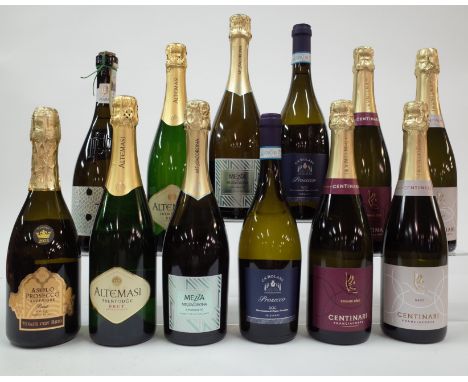 12 BOTTLES ITALIAN SPARKLING WINEVenetian Hills Vivace Con Brio Brut 2021; Prapian 3 Volte Frizzante NV; Cavit SC 2 x Altemas