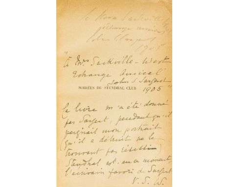 NO RESERVE Sackville-West (Victoria).- Singer Sargent (John).- Stryienski (Casimir) Soirées du Stendhal Club, second edition,