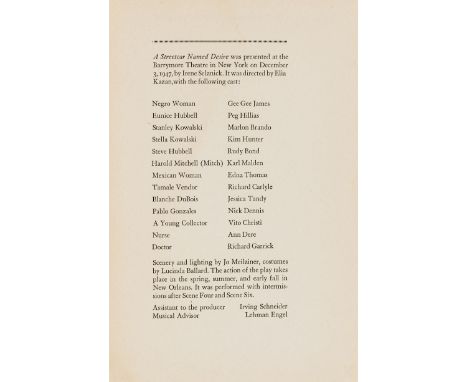 NO RESERVE Williams (Tennessee) A Streetcar Named Desire, first edition, third printing, ex-library copy with label and ink-s