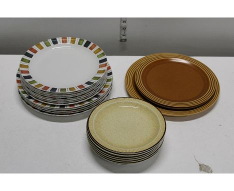 A selection of vintage mid-winter and Poole pottery plates etc 