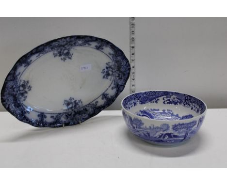 A Spode Italian pattern bowl and antique blue and white meat plate 