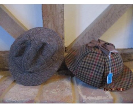 A Farlow's of Pall Mall, London tweed deerstalker hat size 7 3/8, together with a vintage Harris Tweed Fieldglaze hat, size m