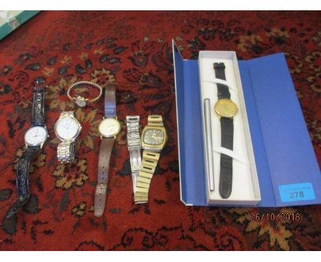 A quantity of vintage watches to include a 9ct cased Garratt wrist watch, together with a Parker fountain pen 