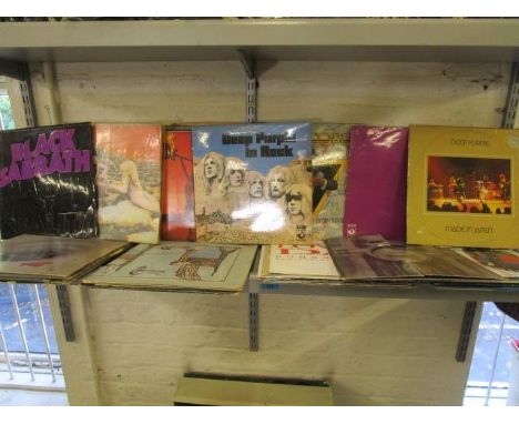 A collection of LPs and 12" singles to include Deep Purple in Rock circa 1970 EMI Harvest Label SHVL 777A-2 and SHVL 777B-1 i