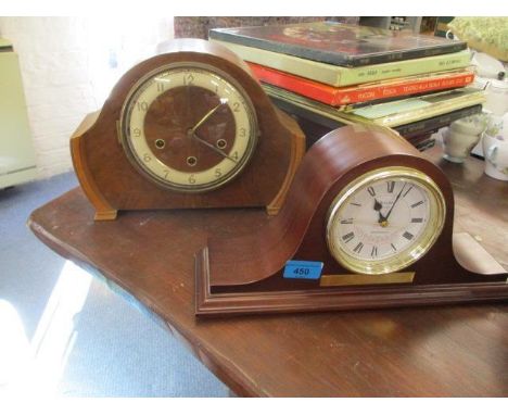 A mid 20th century burr walnut, eight day mantle clock and a quartz Westminster clock 