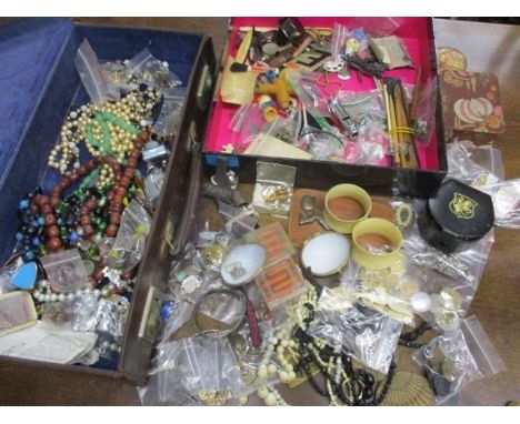 A mixed lot to include costume jewellery, badges, silver bangle, napkin rings, whistles and other items 