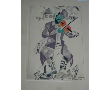 Marc Chagall (French-Russian, 1887-1985). Figural study of a man playing the violin, lithograph on paper, signed in plate. H: