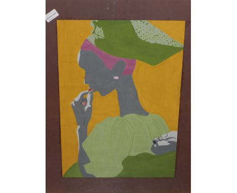 20th century Continental school. Surrealist portrait study, watercolour on paper, unsigned. H: 50cm W: 35.5cm