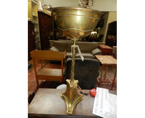 A late 19th / early 20th century gilt brass table lamp of column form. H: 74cm