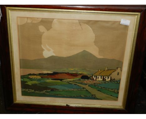 20th century Continental school. Study of a rural landscape, lithograph on paper, unsigned. H: 38cm W: 47cm 