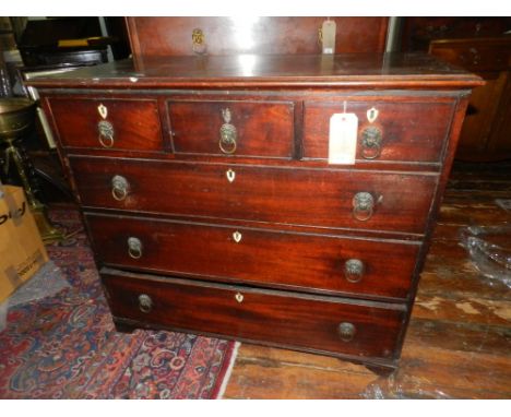 A George III mahogany chest, fitted three drawers above three graduated long drawers, raised on bracket feet, formerly the up