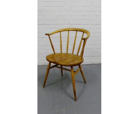 A vintage Ercol elm spindle back open armchair, 77cm x 57cm 