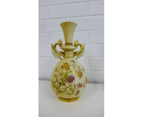 A Royal Worcester blush ivory two handled vase decorated with flowers and foliage, shape No.1327, height 28cm high