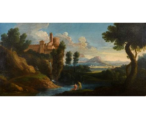 School of Nicholas Poussin (1594-1665) French Classical figures in an Italianate landscapeOil on canvas, 49.5cm by 97cmCondit