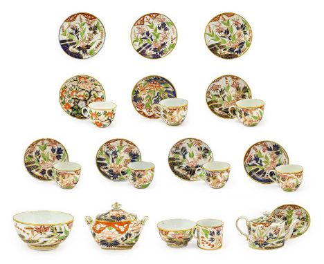 A Composite English Porcelain Tea Service, circa 1810, painted in the Imari palette with the Finger and Thumb pattern, compri