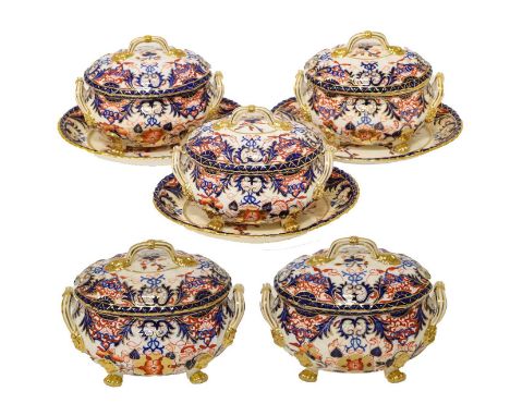 A Derby Porcelain Dinner Service, circa 1830, painted with the King's Imari pattern, painted and printed marks in red, compri