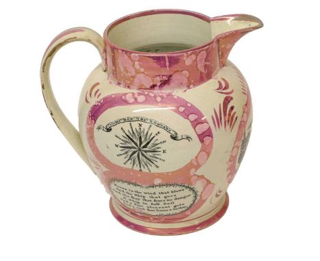 A Sunderland Lustre Jug, circa 1820, printed in black with the HIGH LEVELL (sic) BRIDGE, NEWCASTLE ON TYNE, CAST IRON BRIDGE 
