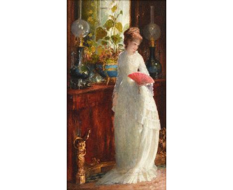 Hendricus Jacobos Burgers (1834-1899) DutchThe Pink FanSigned and dated 1873, oil on panel, 33.5cm by 17.5cm See illustration