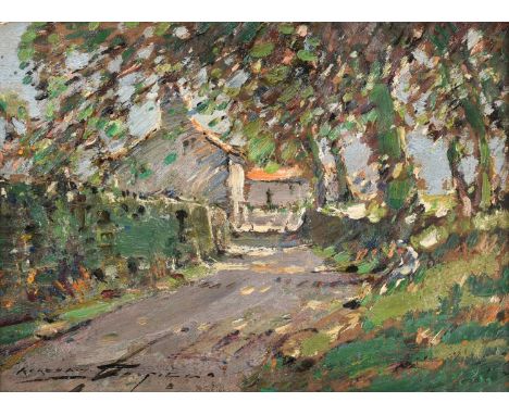 Kershaw Schofield (1875-1941)Country roadSigned, oil on board, 21cm by 28.5cmCondition report: In an overall good and origina
