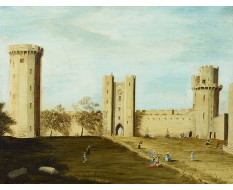 Manner of Thomas Patch (1725-1782)Elegant figures in castle groundsOil on canvas, 51cm by 66.5cmCondition report: Covered in 