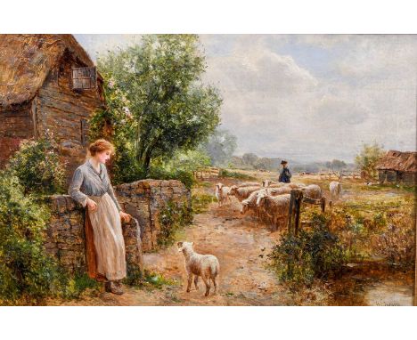 Ernest Walbourne (1872-1927)Bringing in the flockSigned, oil on canvas, 49.5cm by 75cmCondition report: Modern frame. In an o