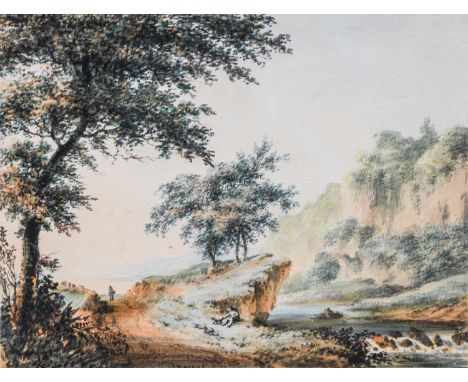 Joseph Barber (1757-1811)A figure on a path in a rocky landscapeSigned, watercolour, together with another work by the same h