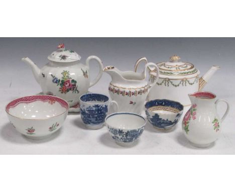 Group of mainly 18th century Worcester and other English porcelain wares, including seal marked worcester teapot, Fluted bodi