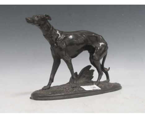 After Paul-Édouard Delabrièrre (1829-1912), a spelter model of a greyhound, bears signature to base 'Delabrierre'16 x 20 x 7.