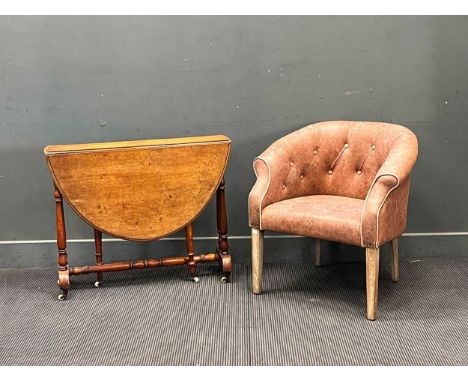 A modern tub chair by Oka, and a late Victorian walnit Sutherland table 71 x 68 x 103cm open (2)