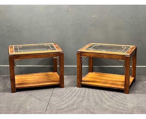 A pair of 20th century glass topped coffee tables 51 x 52 x 67cm together with a long coffee table, an octagonal coffee table