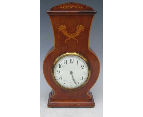 An Edwardian satinwood and marquetry mantle clock