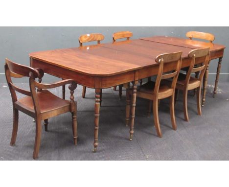 A Regency mahogany D-end extending dining table with three additional leaves on ring turned legs 78 x 252 x 114cm extended, t