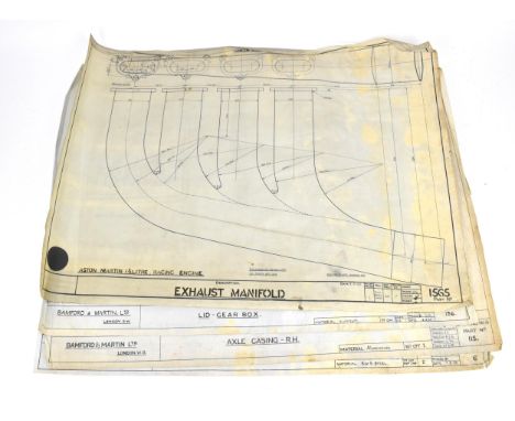 Four early 20th century rolled car engineering drawings for Aston Martin, dated 1920, 1922 and 1923, one with 'Aston Martin 1