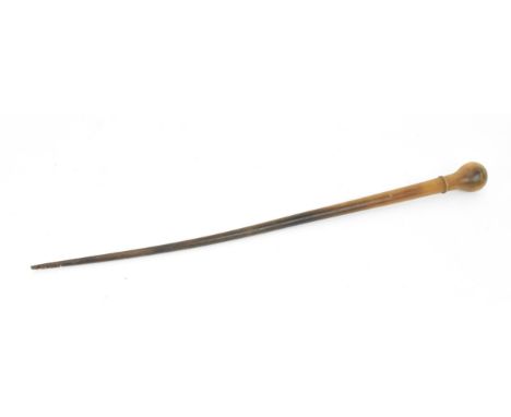 A 19th century rhino horn swagger stick, of tapered form with knopped end, 49 cm long 