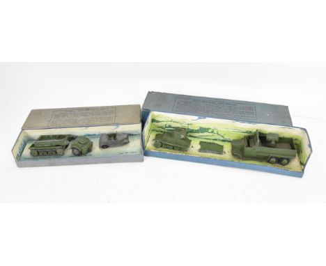 Two boxed Dinky military diecast models sets, both incomplete or mis-completed, in cardboard boxes for the 162 18-Pounder Qui