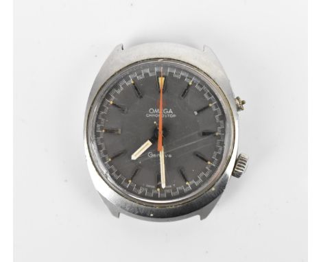 An Omega Chronostop, manual wind, gents, stainless steel wristwatch, circa 1968, having a black dial with centre seconds, the