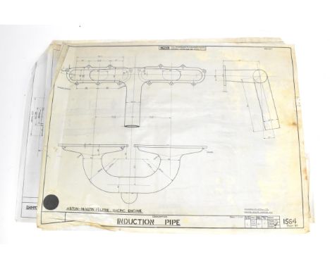 Three early 20th century rolled car engineering drawings for Aston Martin, dated 1922, one with 'Aston Martin 1 1/2 Litre, ra