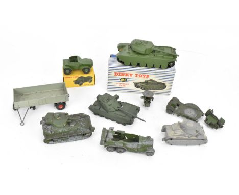 A collection of vintage Dinky Toys diecast models of Military interest, to include a boxed 651 Centurion Tank, in striped car