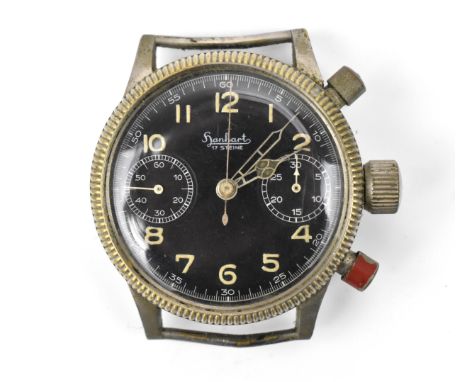 A Hanhart, chronograph, military WW2 era, manual wind, gents, chromium plated pilots wristwatch, circa 1940s, having a black 