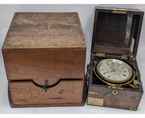 A Charles Piers two day marine chronometer in a fitted rosewood case, the 4 inch silvered dial signed Charles Piers 49 South 
