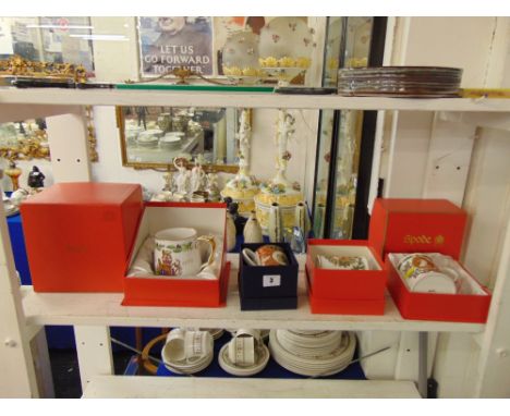 Three Spode Royal commemorative boxed mugs and a Royal Worcester mug