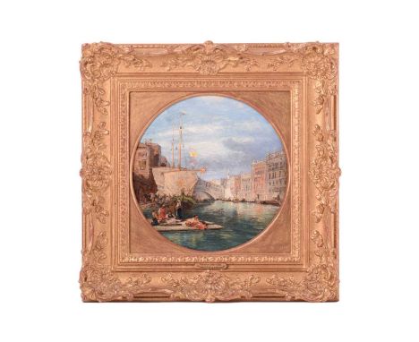James Holland RA (1799 – 1870) 'Venice after Rain', oil on board (tondo), signed and dated 1859 verso, with applied labels fo