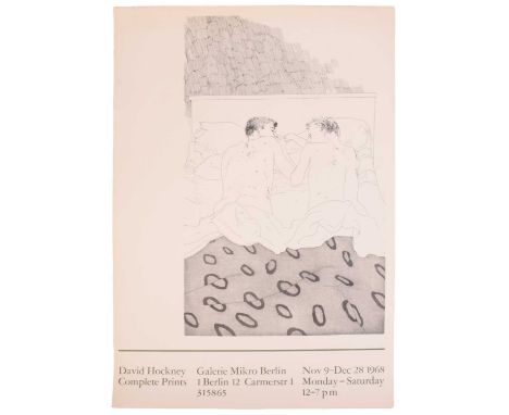 A David Hockney exhibition poster for 'Complete Prints 1968', held at Galerie Mikro Berlin, offset lithograph, wove paper, fu