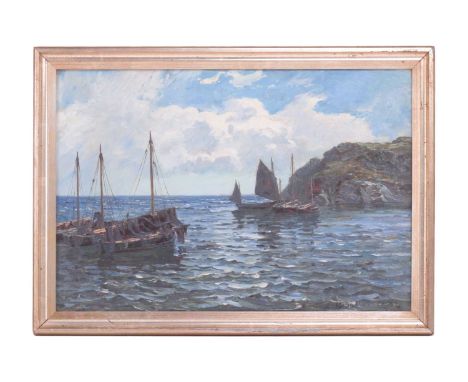 Colin Hunter (1841 - 1904), Fishing boats on a coastline, signed and dated '82, oil on canvas, 37.5 x 55 cm, in a silvered fr