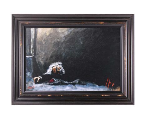 Fabian Perez (b. 1967) Argentinian, 'Waiting for the romance to come back II', numbered 18/195 and signed, hand embellished g