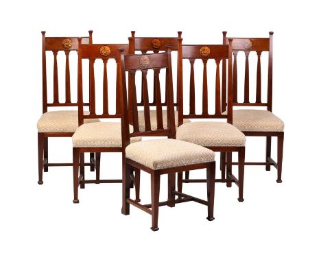 Chamberlain, King & Jones (1876-1956) Cabinet Makers of Birmingham; a set of six Arts & Crafts mahogany dining chairs with sq